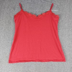 APOSTROPHE WOMENS Y2K BRIGHT RED ADJUSTABLE STRAP LACE TRIM CAMI SIZE LARGE